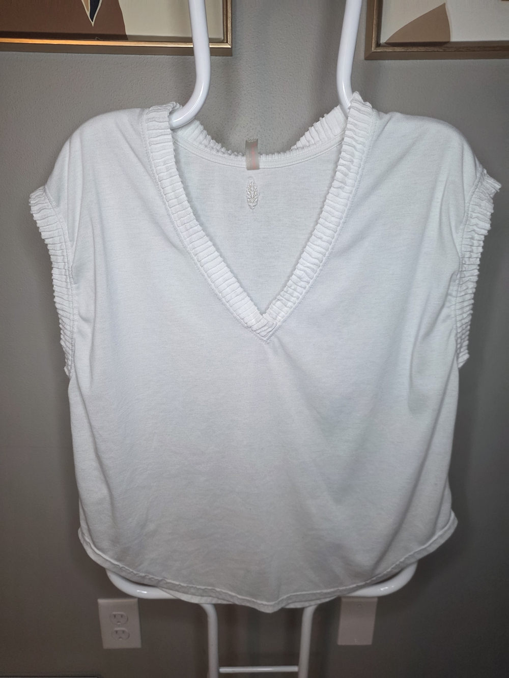 FP Movement by Free People White V-Neck Ruffle-Trim Tunic